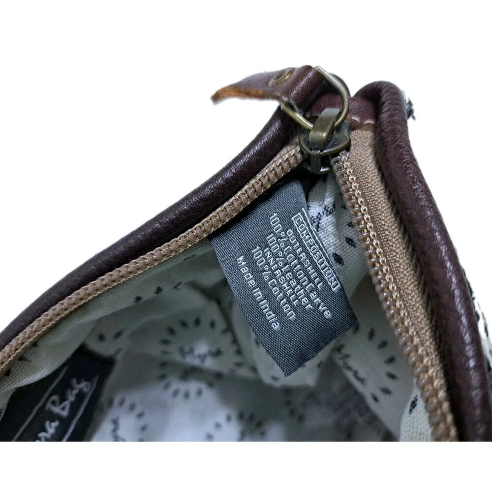 Myra Bag Clutch Wristlet Southwest Canvas Leather Pouch Bag Purse Brown Gray